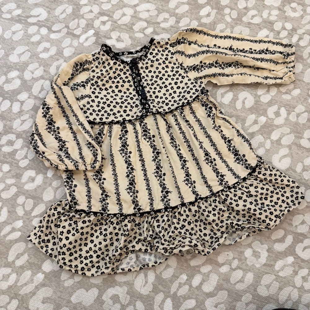 Zara Toddler Black and Cream Dress w/ Floral Print